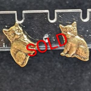 Discovery Of California Cat Earrings, Pierced, Antique-gold Color, Vintage, NWT